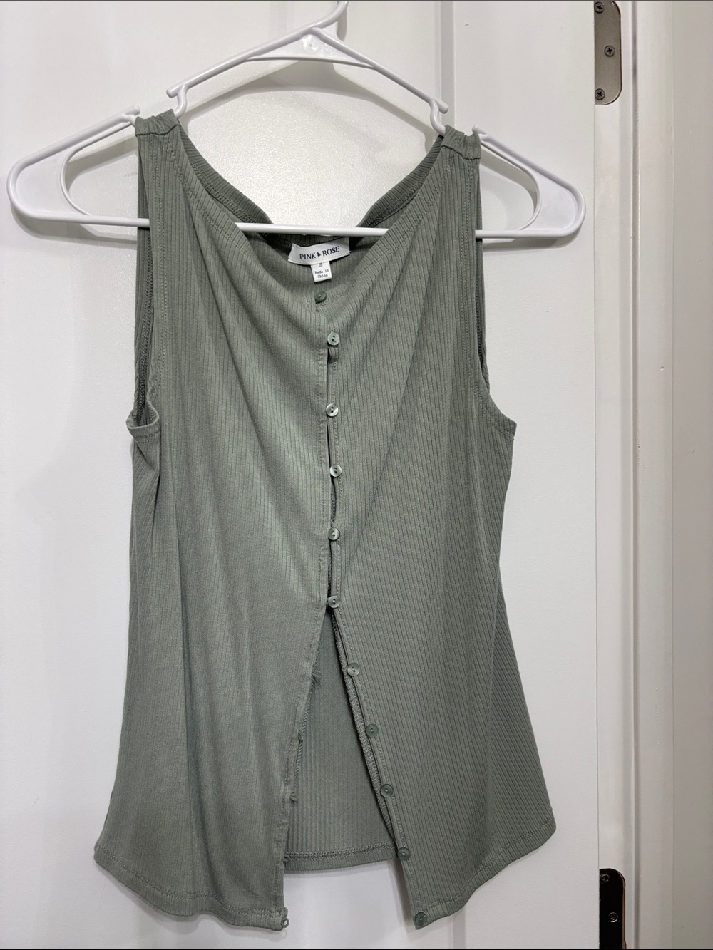 PINK ROSE Sage Green Ribbed Button-Front Tank small
